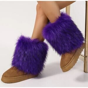Winter Fluffy Faux Fox Fur Boots Plush Warm Boots Plataform